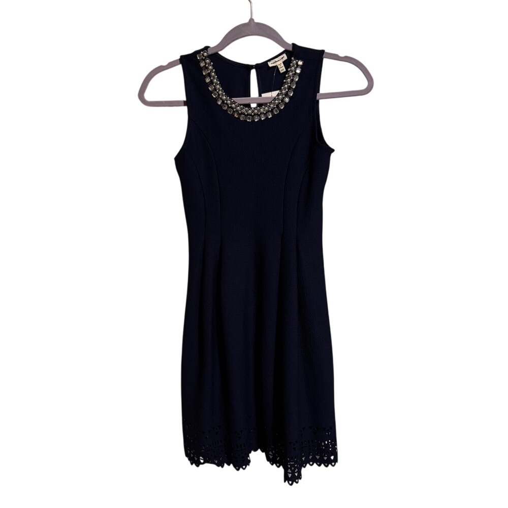 Monteau Girl Navy Blue Embellished Neckline Scallop Hem Dress Size 12 L K5705